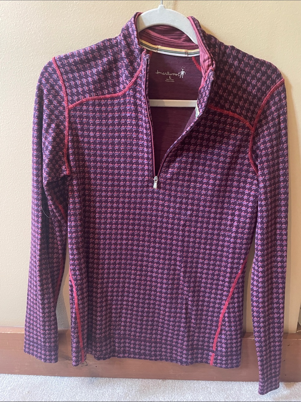 Smartwool Purple Houndstooth 1/4 Zip Pullover with Pink Accents